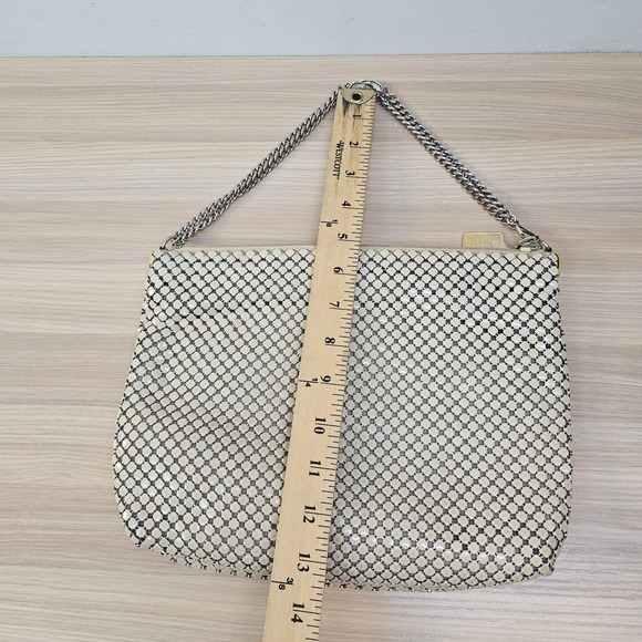 Vintage Metal Mesh Clutch Purse Silver Gold Chain Strap Cream Cocktail Bag Glam